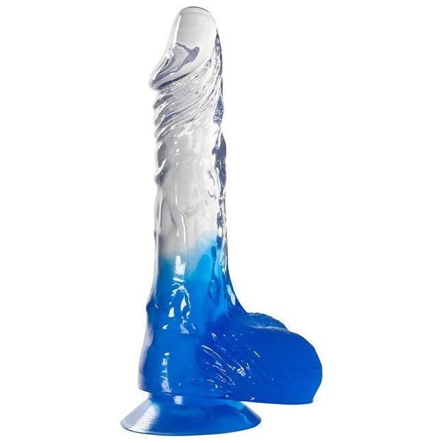 Голубой фаллоимитатор с прозрачным стволом и присоской - 17,8 см - Jelly Joy