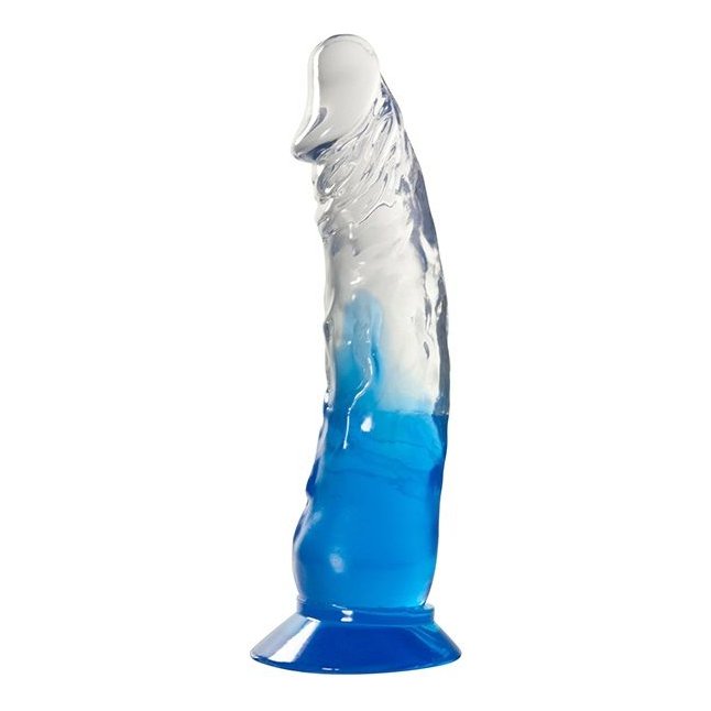 Голубой фаллоимитатор без мошонки с прозрачным стволом и присоской - 15 см - Jelly Joy