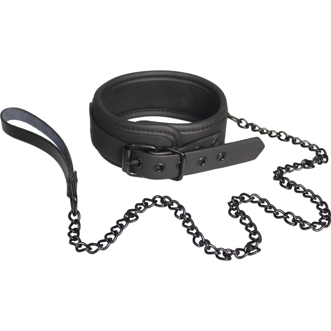 Чёрный ошейник с поводком BLAZE COLLAR AND CHAIN BLACK - Blaze