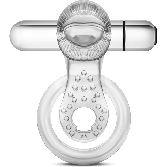 Прозрачное эрекционное кольцо с подхватом, вибропулей и язычком 10 Function Vibrating Tongue Ring - Stay Hard