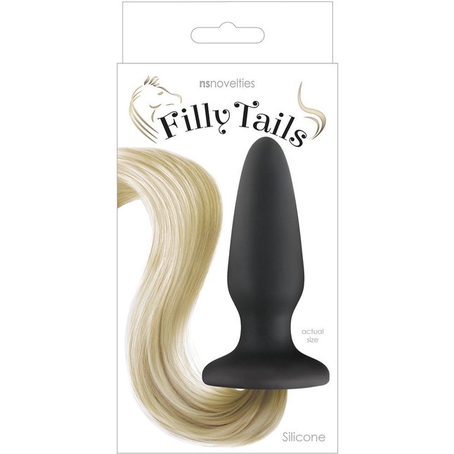 Чёрная анальная пробка с хвостом цвета блонд Filly Tails Palomino - Filly Tails. Фотография 2.