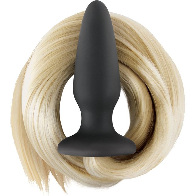 Чёрная анальная пробка с хвостом цвета блонд Filly Tails Palomino - Filly Tails