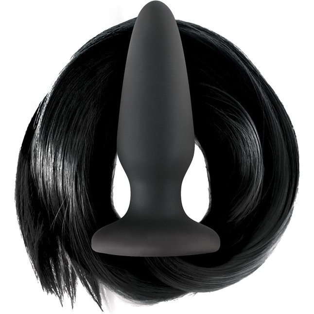 Чёрная анальная пробка с черным хвостом Filly Tails Black - Filly Tails
