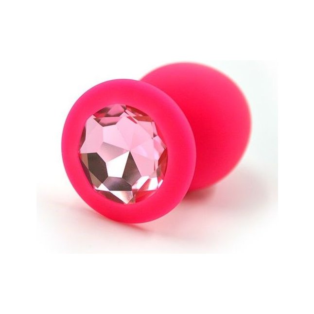 Розовая силиконовая анальная пробка с розовым кристаллом - 8,3 см - Kanikule anal plugs