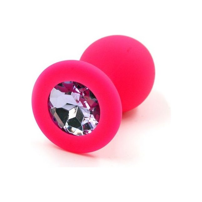 Розовая силиконовая анальная пробка с розовым кристаллом - 7 см - Kanikule anal plugs