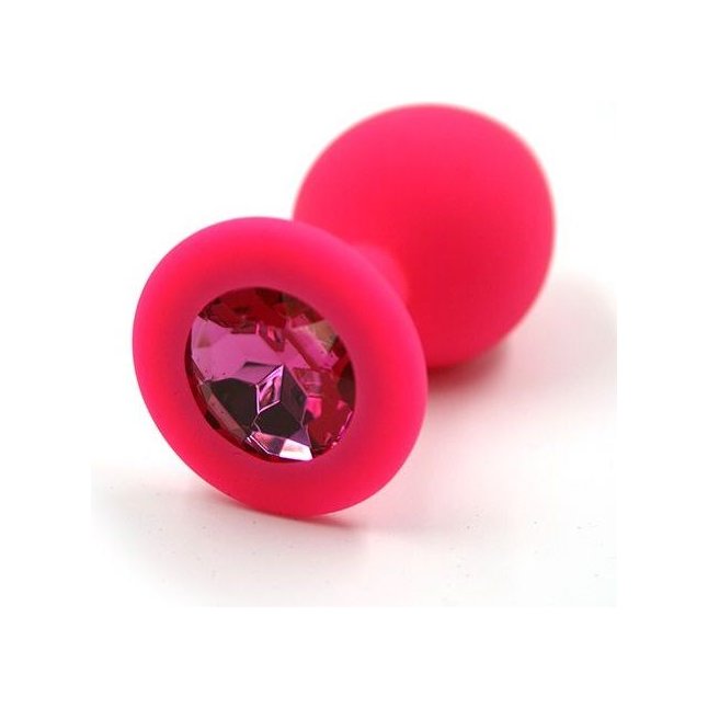 Розовая силиконовая анальная пробка с тёмно-розовым кристаллом - 7 см - Kanikule anal plugs