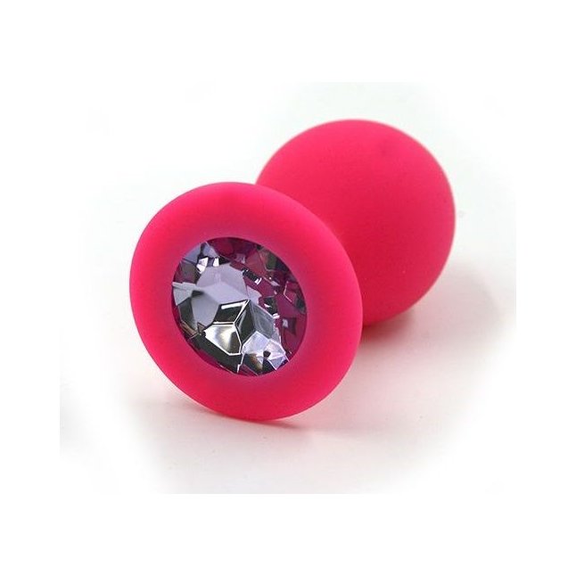 Розовая силиконовая анальная пробка с светло-фиолетовым кристаллом - 7 см - Kanikule anal plugs