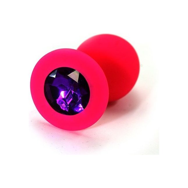 Розовая силиконовая анальная пробка с темно-фиолетовым кристаллом - 7 см - Kanikule anal plugs