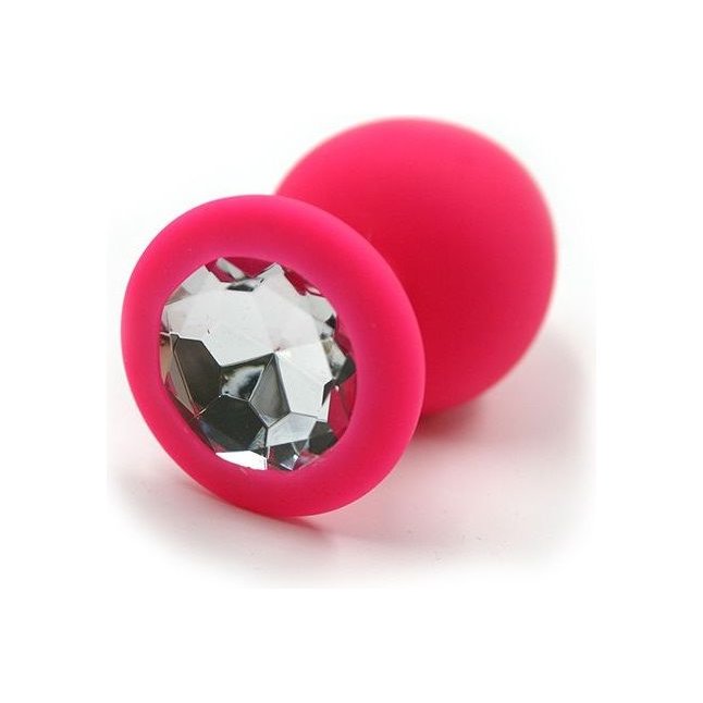 Розовая силиконовая анальная пробка с прозрачным кристаллом - 7 см - Kanikule anal plugs