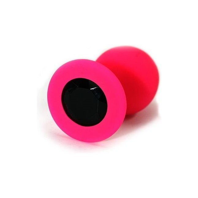Розовая силиконовая анальная пробка с черным кристаллом - 7 см - Kanikule anal plugs