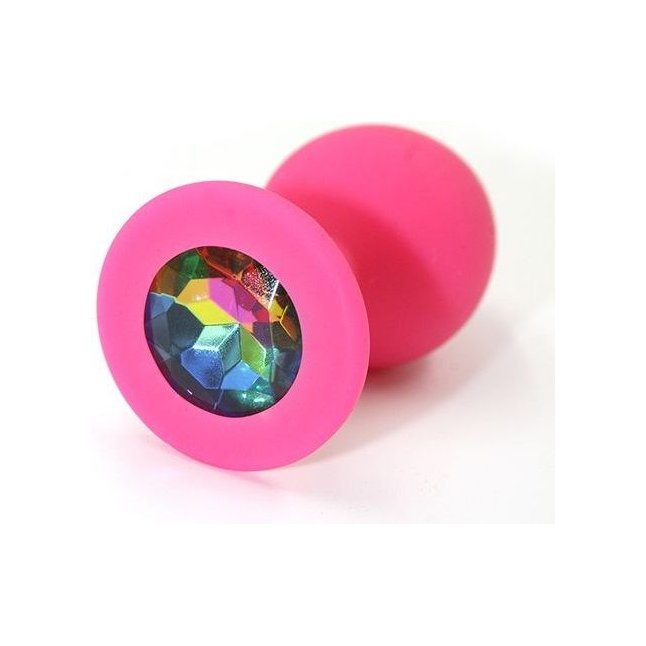 Розовая силиконовая анальная пробка с радужным кристаллом - 7 см - Kanikule anal plugs