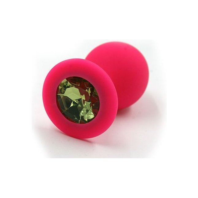 Розовая силиконовая анальная пробка с светло-зеленым кристаллом - 7 см - Kanikule anal plugs