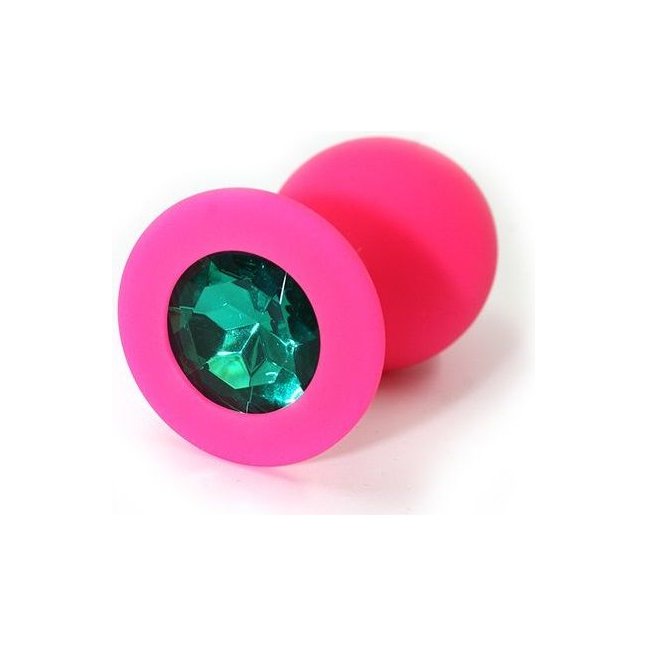 Розовая силиконовая анальная пробка с изумрудным кристаллом - 7 см - Kanikule anal plugs