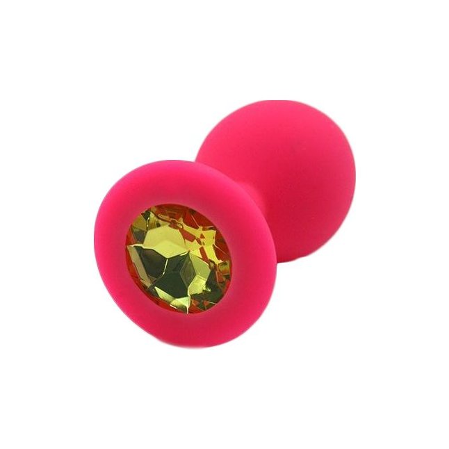 Розовая силиконовая анальная пробка с жёлтым кристаллом - 7 см - Kanikule anal plugs