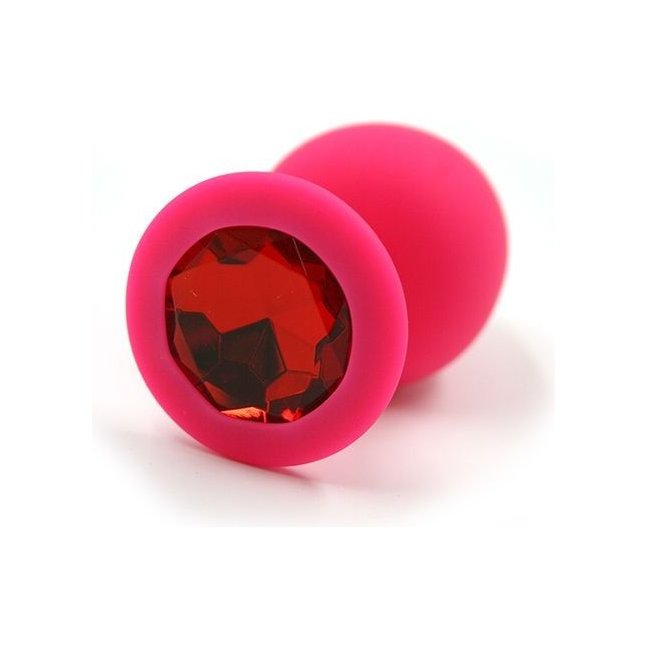 Розовая силиконовая анальная пробка с красным кристаллом - 8,3 см - Kanikule anal plugs