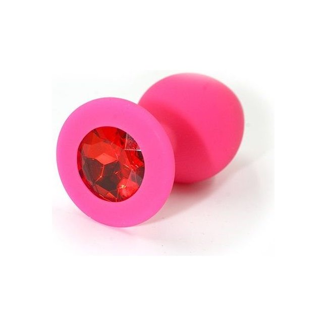 Розовая силиконовая анальная пробка с красным кристаллом - 7 см - Kanikule anal plugs
