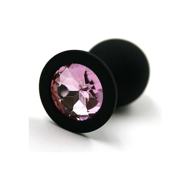 Чёрная силиконовая анальная пробка с светло-розовым кристаллом - 8,3 см - Kanikule anal plugs