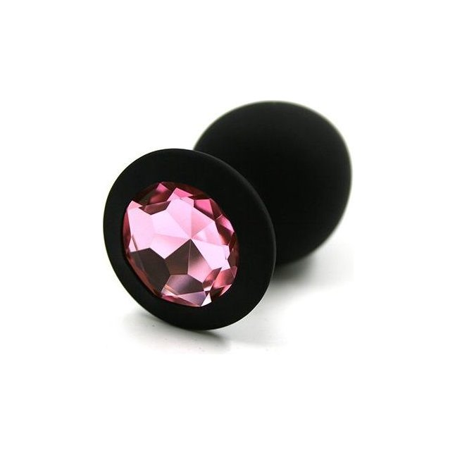 Чёрная силиконовая анальная пробка с светло-розовым кристаллом - 7 см - Kanikule anal plugs