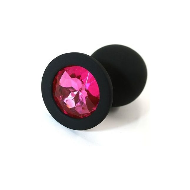 Чёрная силиконовая анальная пробка с ярко-розовым кристаллом - 7 см - Kanikule anal plugs