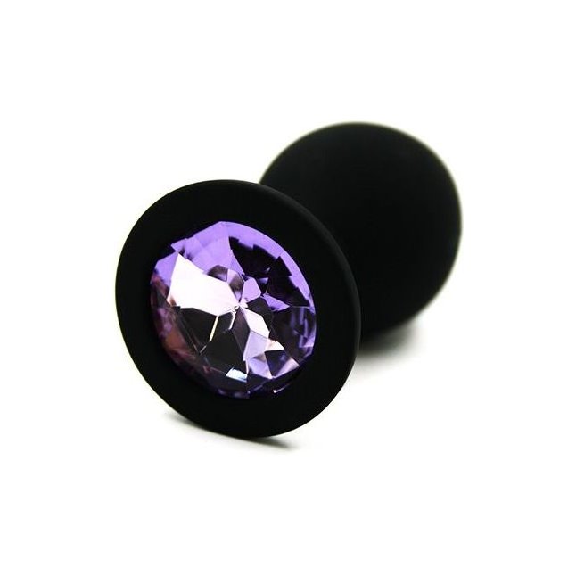 Чёрная силиконовая анальная пробка с светло-фиолетовым кристаллом - 7 см - Kanikule anal plugs