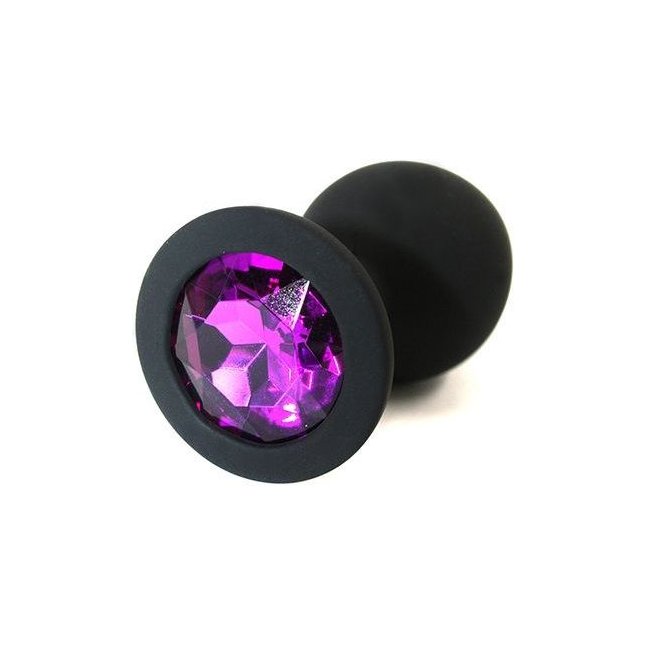 Чёрная силиконовая анальная пробка с темно-фиолетовым кристаллом - 7 см - Kanikule anal plugs