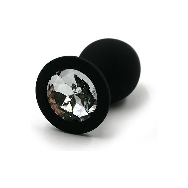 Чёрная силиконовая анальная пробка с прозрачным кристаллом - 8,3 см - Kanikule anal plugs