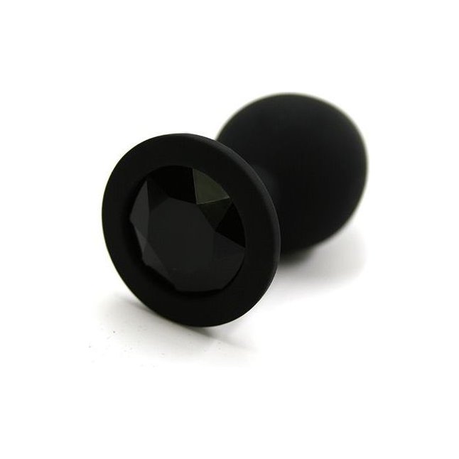 Чёрная силиконовая анальная пробка с чёрным кристаллом - 7 см - Kanikule anal plugs