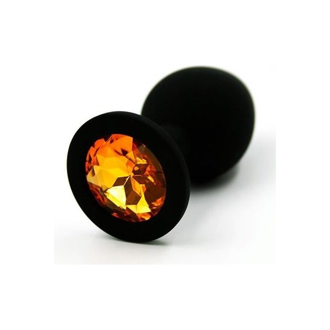 Чёрная силиконовая анальная пробка с жёлтым кристаллом - 7 см - Kanikule anal plugs