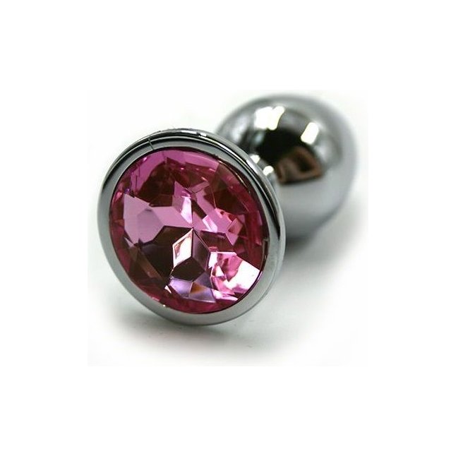 Серебристая алюминиевая анальная пробка с светло-розовым кристаллом - 7 см - Kanikule anal plugs