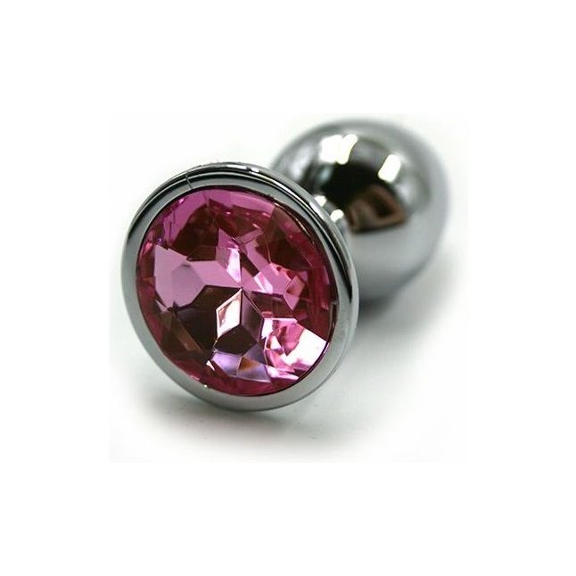 Серебристая алюминиевая анальная пробка с светло-розовым кристаллом - 6 см - Kanikule anal plugs