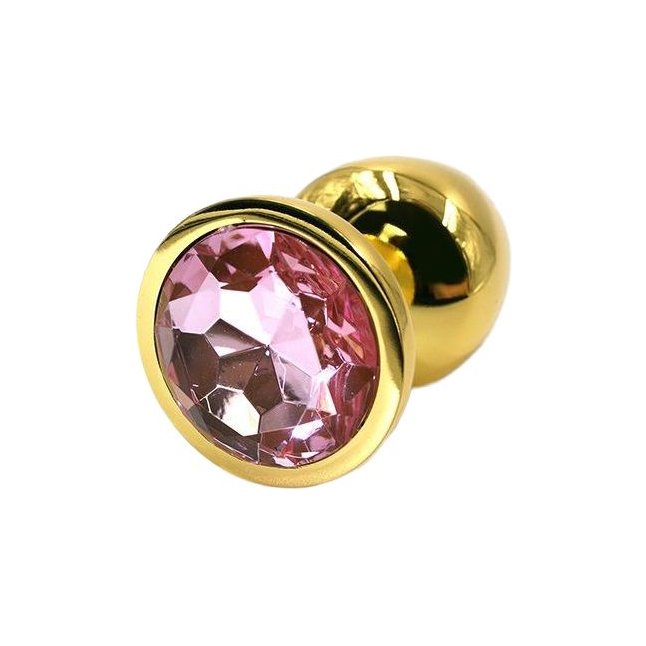 Золотистая алюминиевая анальная пробка с светло-розовым кристаллом - 6 см - Kanikule anal plugs. Фотография 3.