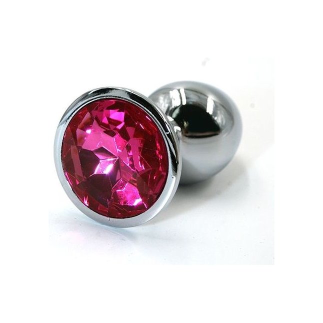 Серебристая алюминиевая анальная пробка с ярко-розовым кристаллом - 7 см - Kanikule anal plugs