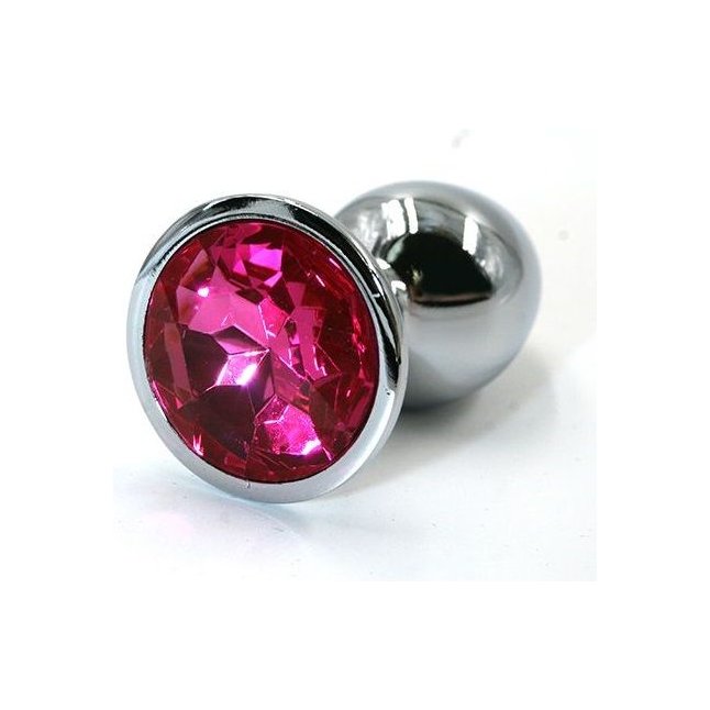 Серебристая алюминиевая анальная пробка с ярко-розовым кристаллом - 6 см - Kanikule anal plugs