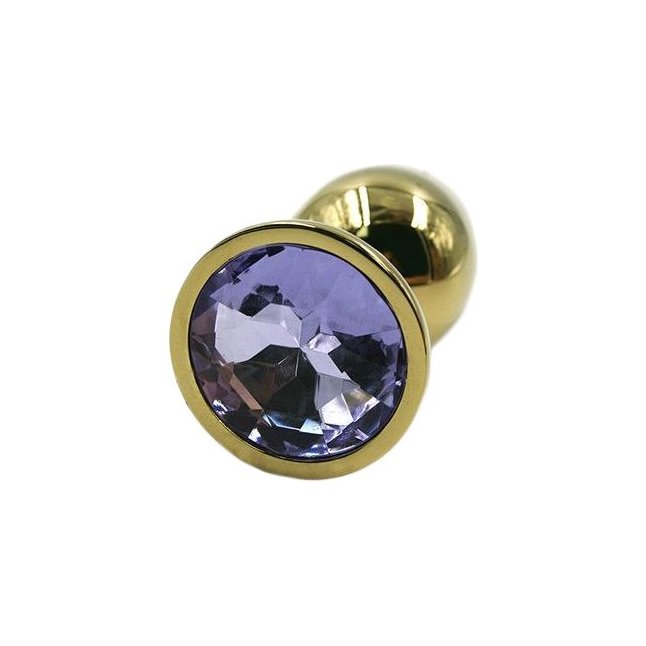 Золотистая алюминиевая анальная пробка с светло-фиолетовым кристаллом - 6 см - Kanikule anal plugs