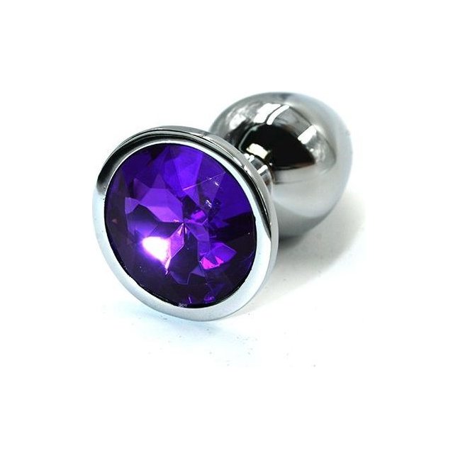 Серебристая алюминиевая анальная пробка с темно-фиолетовым кристаллом - 7 см - Kanikule anal plugs