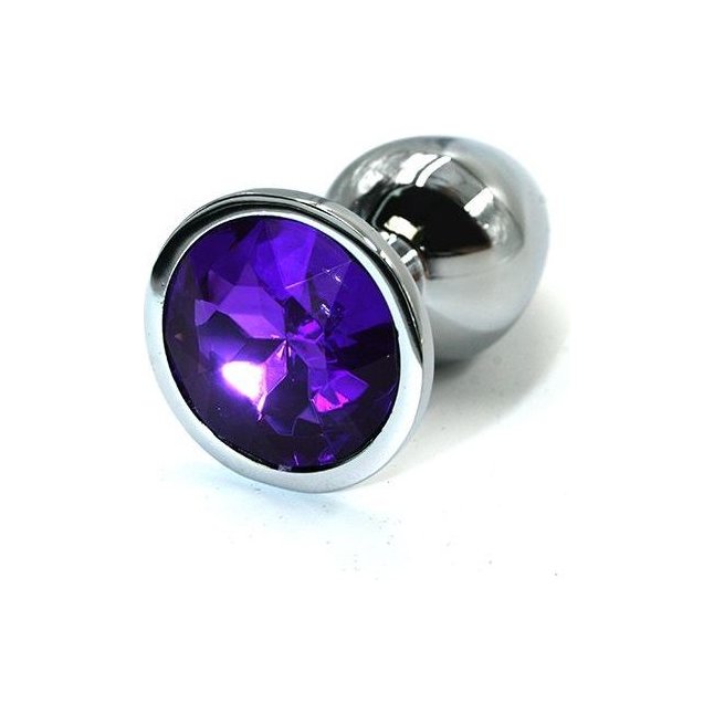 Серебристая алюминиевая анальная пробка с темно-фиолетовым кристаллом - 6 см - Kanikule anal plugs