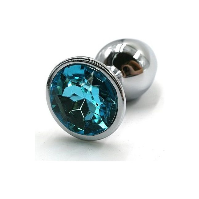 Серебристая алюминиевая анальная пробка с голубым кристаллом - 7 см - Kanikule anal plugs