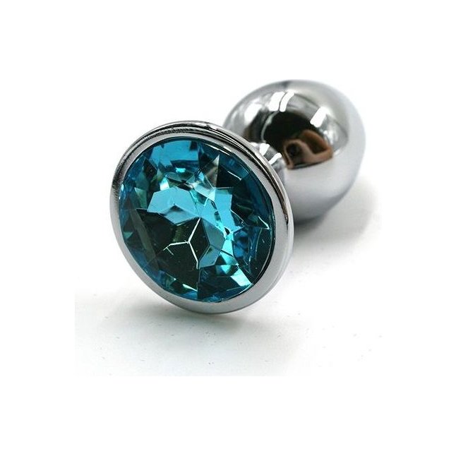 Серебристая алюминиевая анальная пробка с голубым кристаллом - 6 см - Kanikule anal plugs