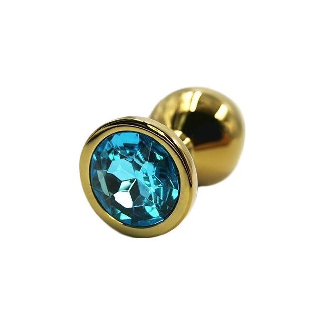 Золотистая алюминиевая анальная пробка с голубым кристаллом - 6 см - Kanikule anal plugs