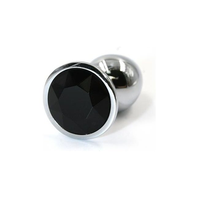 Серебристая алюминиевая анальная пробка с чёрным кристаллом - 8,4 см - Kanikule anal plugs