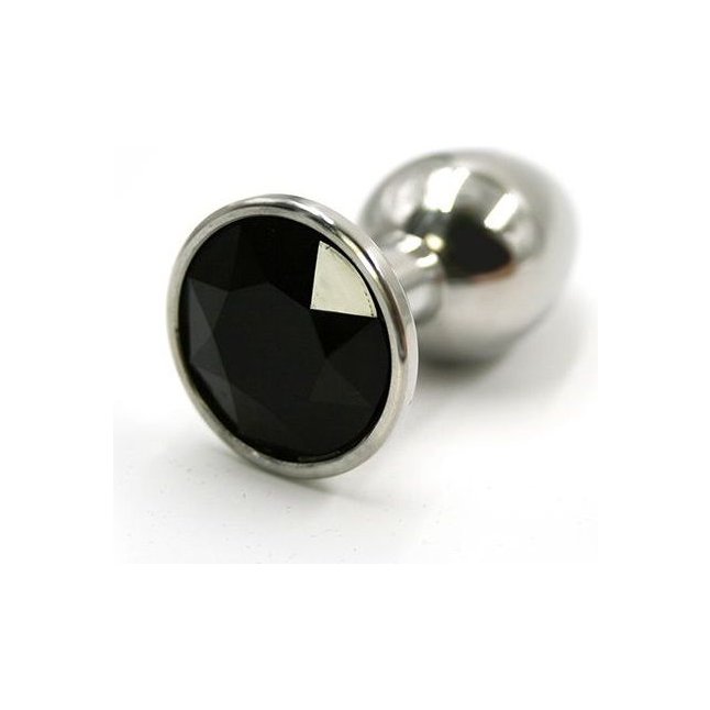 Серебристая алюминиевая анальная пробка с чёрным кристаллом - 7 см - Kanikule anal plugs