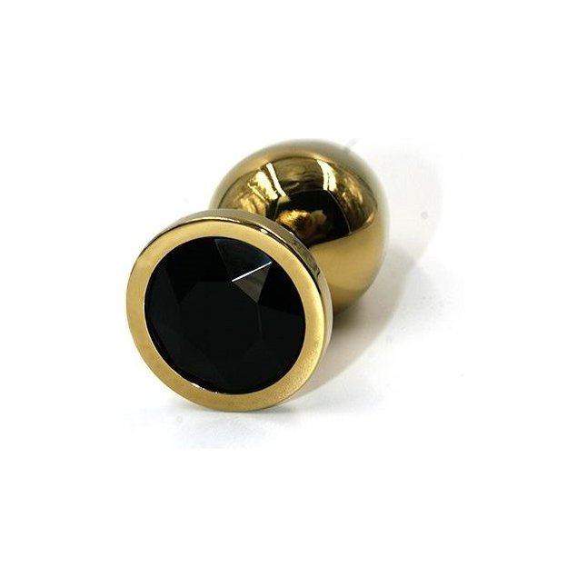 Золотистая алюминиевая анальная пробка с чёрным кристаллом - 7 см - Kanikule anal plugs