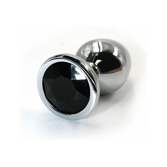 Серебристая алюминиевая анальная пробка с чёрным кристаллом - 6 см - Kanikule anal plugs