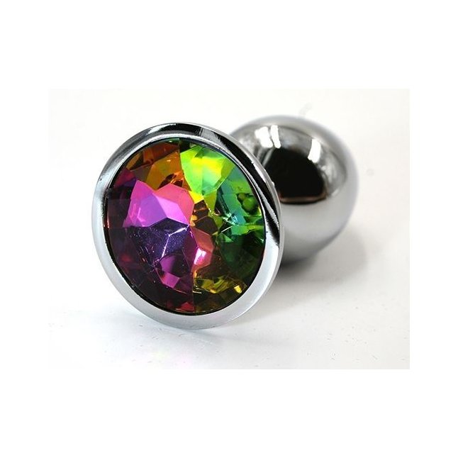 Серебристая алюминиевая анальная пробка с радужным кристаллом - 6 см - Kanikule anal plugs