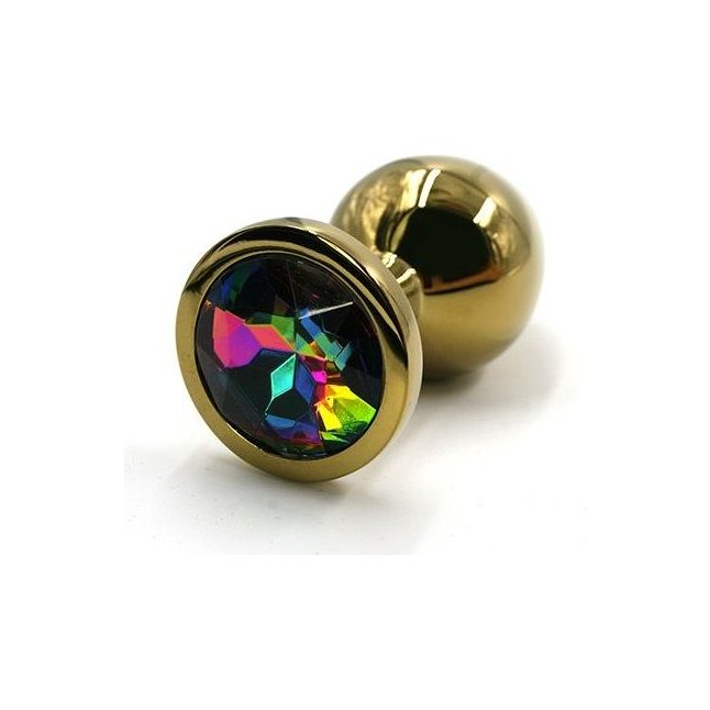 Золотистая алюминиевая анальная пробка с радужным кристаллом - 6 см - Kanikule anal plugs