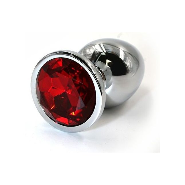 Серебристая алюминиевая анальная пробка с красным кристаллом - 7 см - Kanikule anal plugs