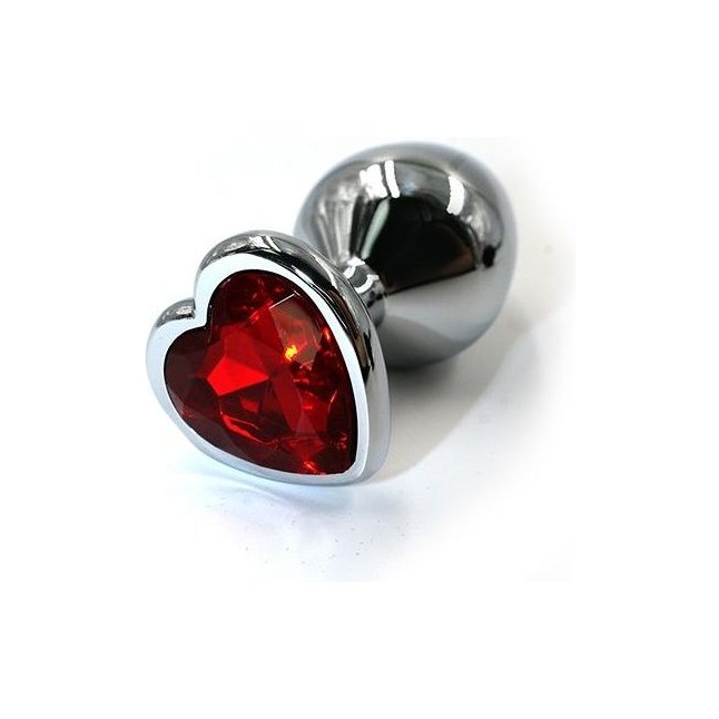 Серебристая анальная пробка с красным кристаллом-сердцем - 7 см - Kanikule anal plugs