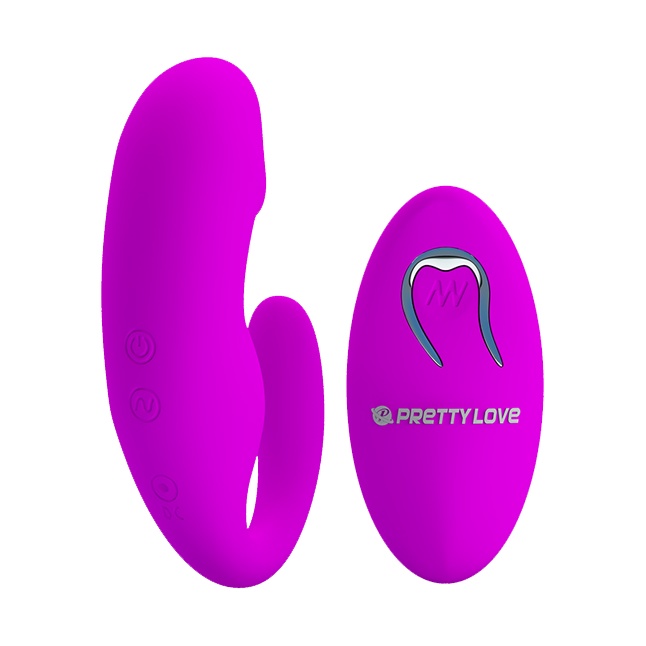 Лиловый вибростимулятор для пар с выделенной головкой и пультом ДУ - Pretty Love