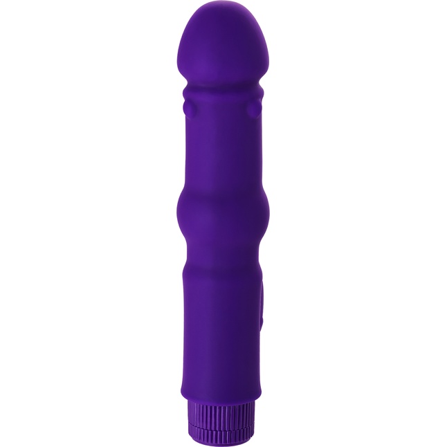 Фиолетовый вибратор с утолщением посередине и клиторальным зайчиком - 18 см. Фотография 5.