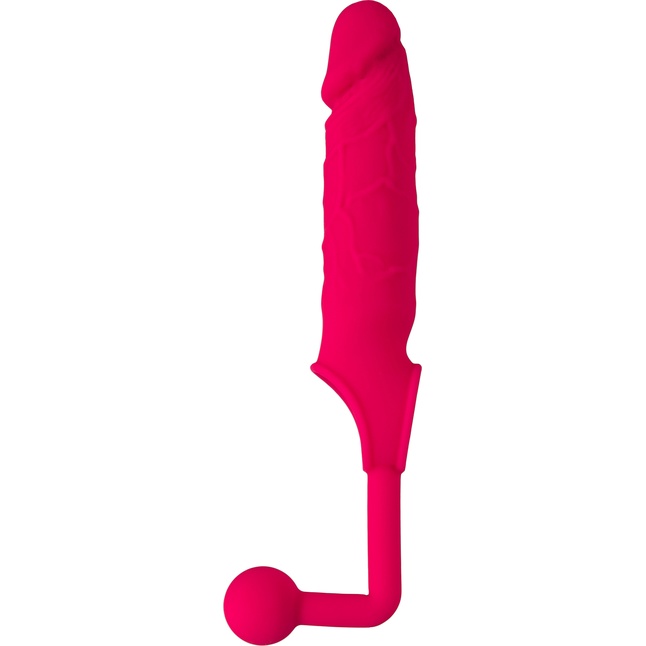Розовая насадка на пенис с анальной втулкой-шаром. Фотография 4.